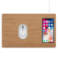 Wood Mouse Pad with Wireless Charging - Light Brown