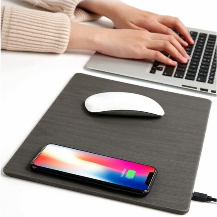 Wood Mouse Pad with Wireless Charging - Black
